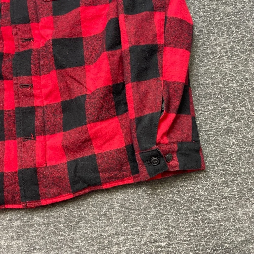 Levi's Shirt Jacket Mens S Red Black Flannel Plaid Sherpa Lined Shacket Hooded